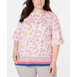 New Charter Club Plus Size Printed Bell Sleeve Top
